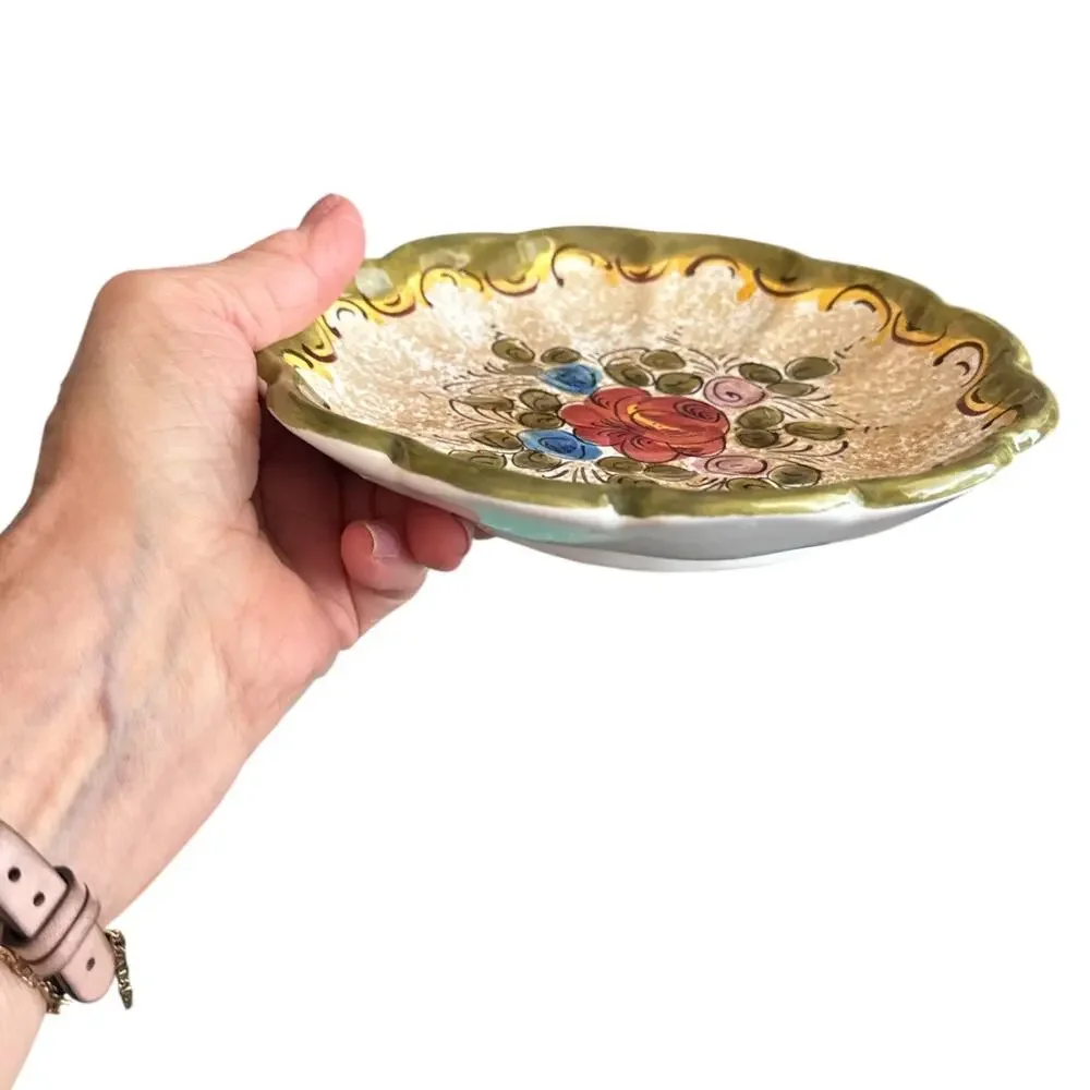 Vintage Deruta Italy Hand Painted Floral Dish Bowl